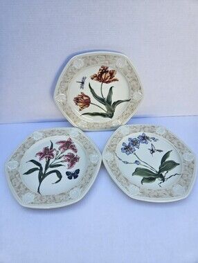 Vintage PartyLite Botanical Garden Floral Plates Set of 3